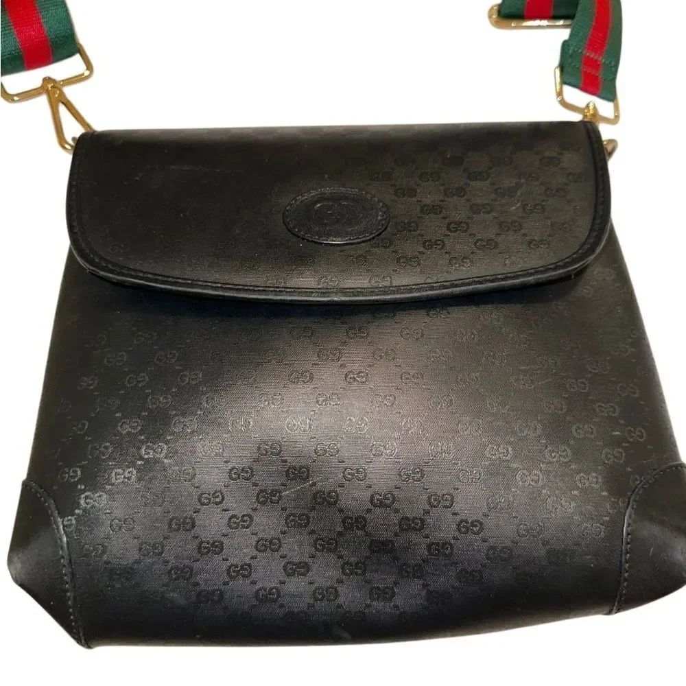 Gucci Black and Red Crossbody Bag with Textured Finish